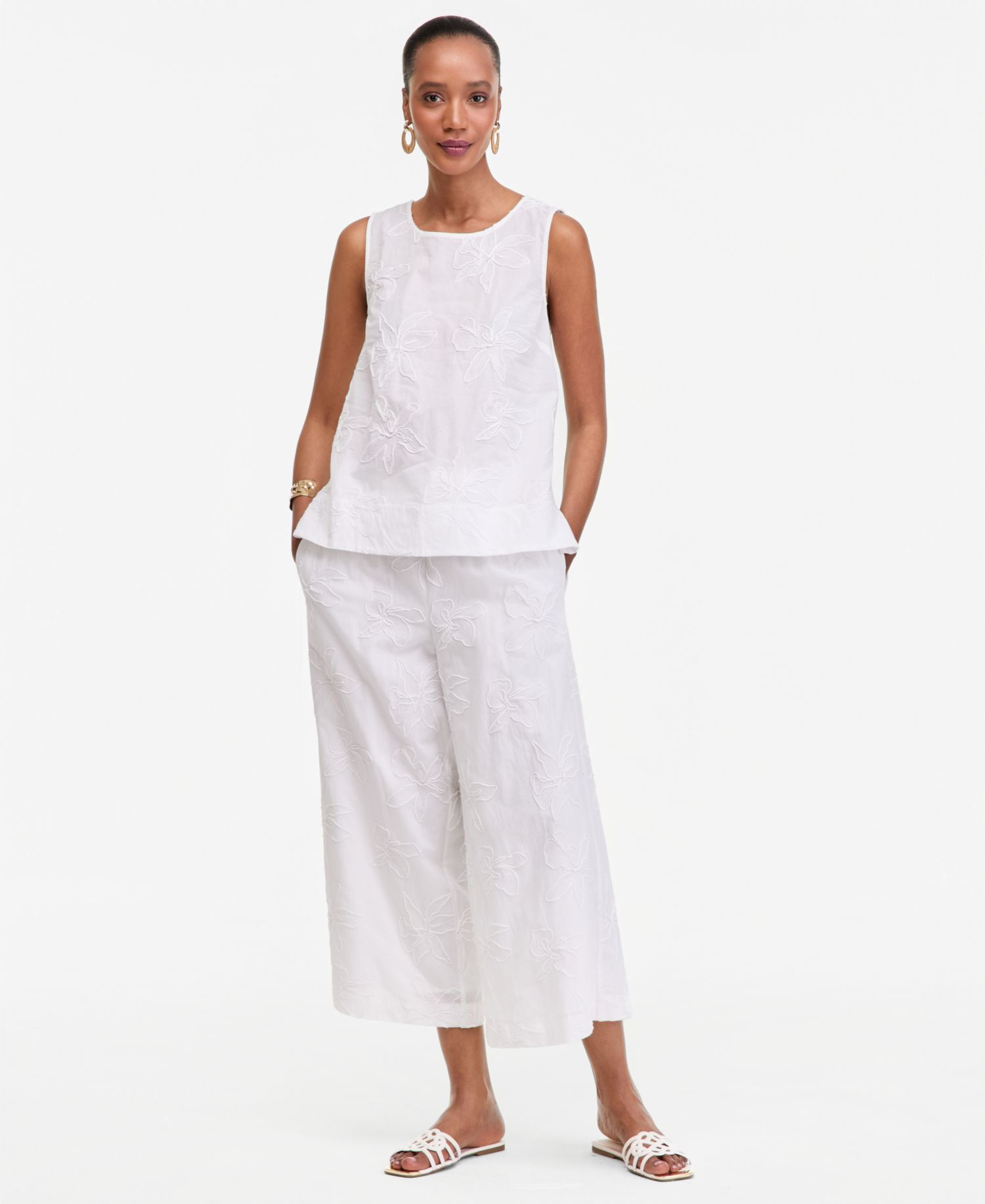 Women's Embroidered Cotton Cropped Pants