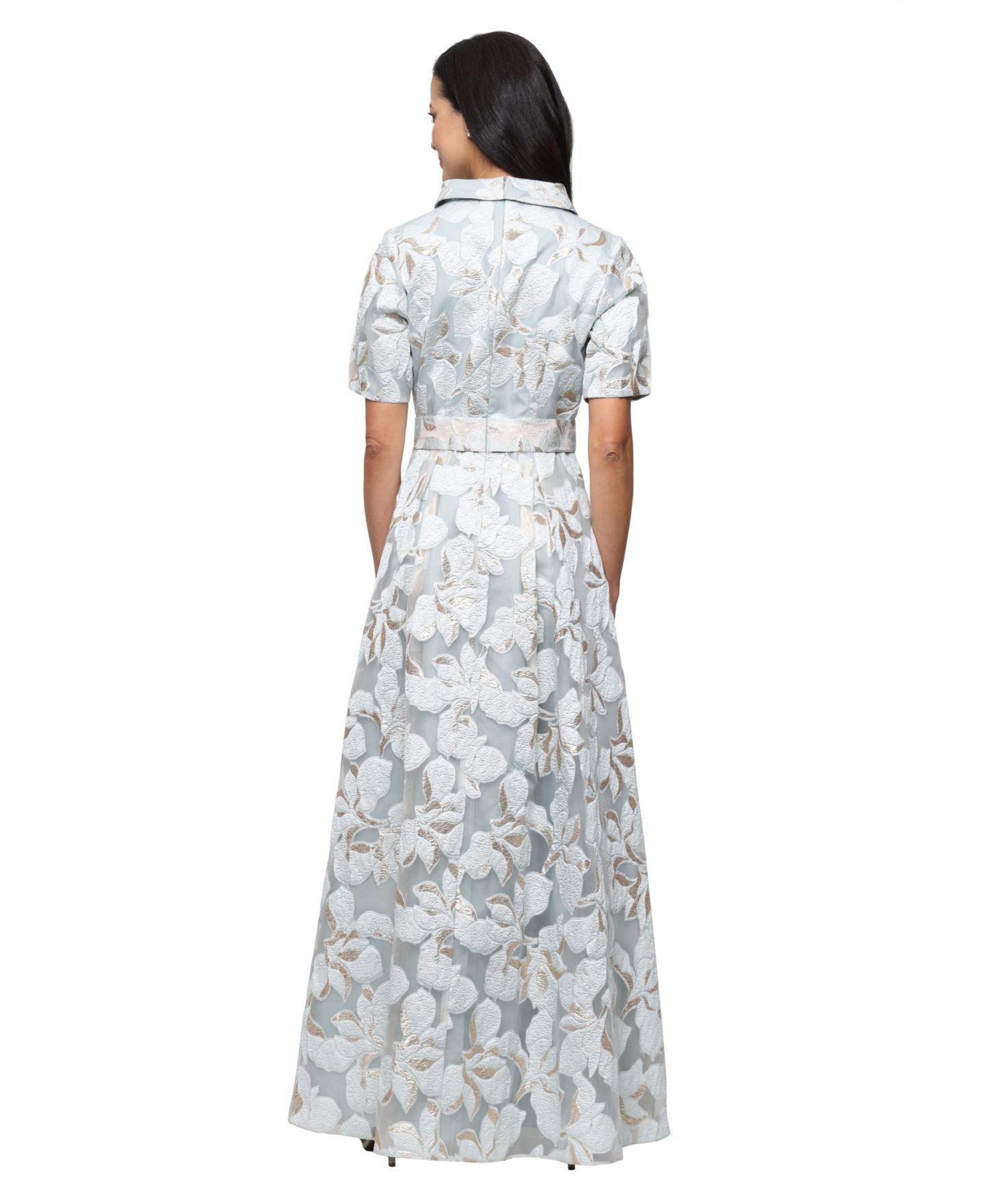 Женское платье Alex Evenings Collared Neck Jacquard Ball Gown, цвет: Ледяной синий — фото 3