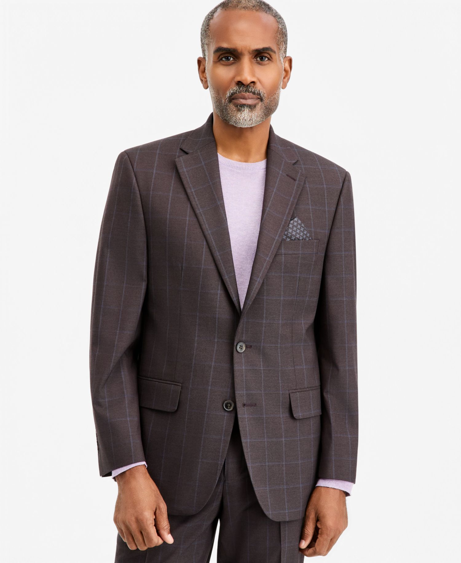Men's Classic-Fit Brown & Blue Check Suit Separate Pants