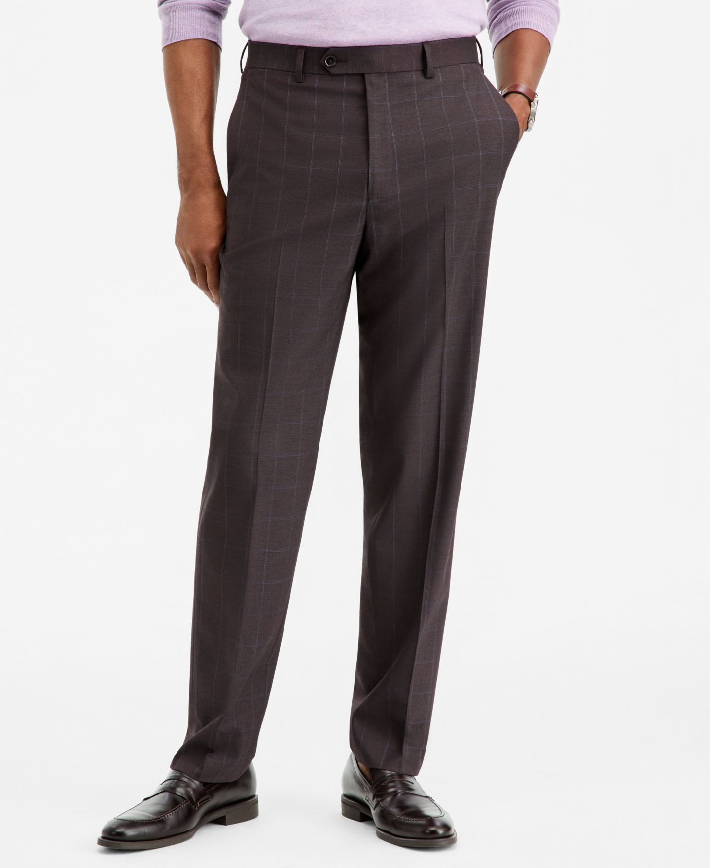 Мужские брюки Tallia Classic-Fit Brown & Blue Check Suit Separate, цвет: Коричневый / Синий — фото 3