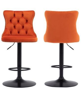 Velvet Bar Stools Set of 2, Adjustable Swivel Counter Height Chairs with Back, Footrest and Nailhead Trim for Kitchen Island, Home Pub