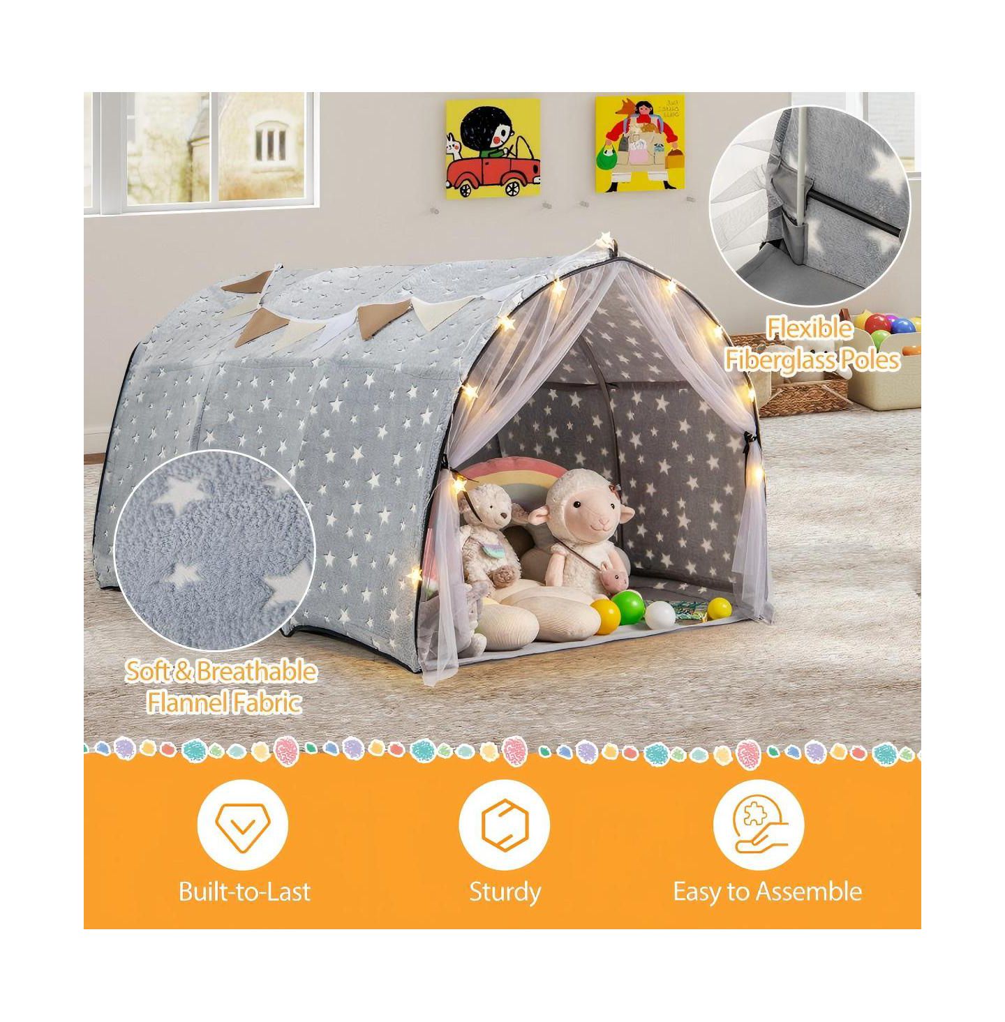 Детские игрушки HONGGE Glow-in-the-Dark Stars Twin Bunk Bed Tent Canopy, 3-Piece Set, Ages 3+ — фото 9