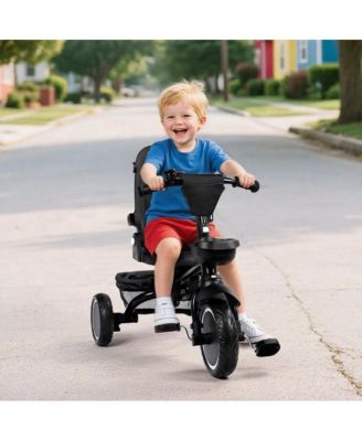 8-in-1 Folding Kids Tricycle Stroller with Adjustable Push Handle, Convertible Toddler Trike, Pink