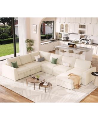 Sectional Sleeper Sofa with Pull Out Bed, Chenille Modular Sectional Sofa L Shaped Couch with Pull Out Couch and Storage Seat