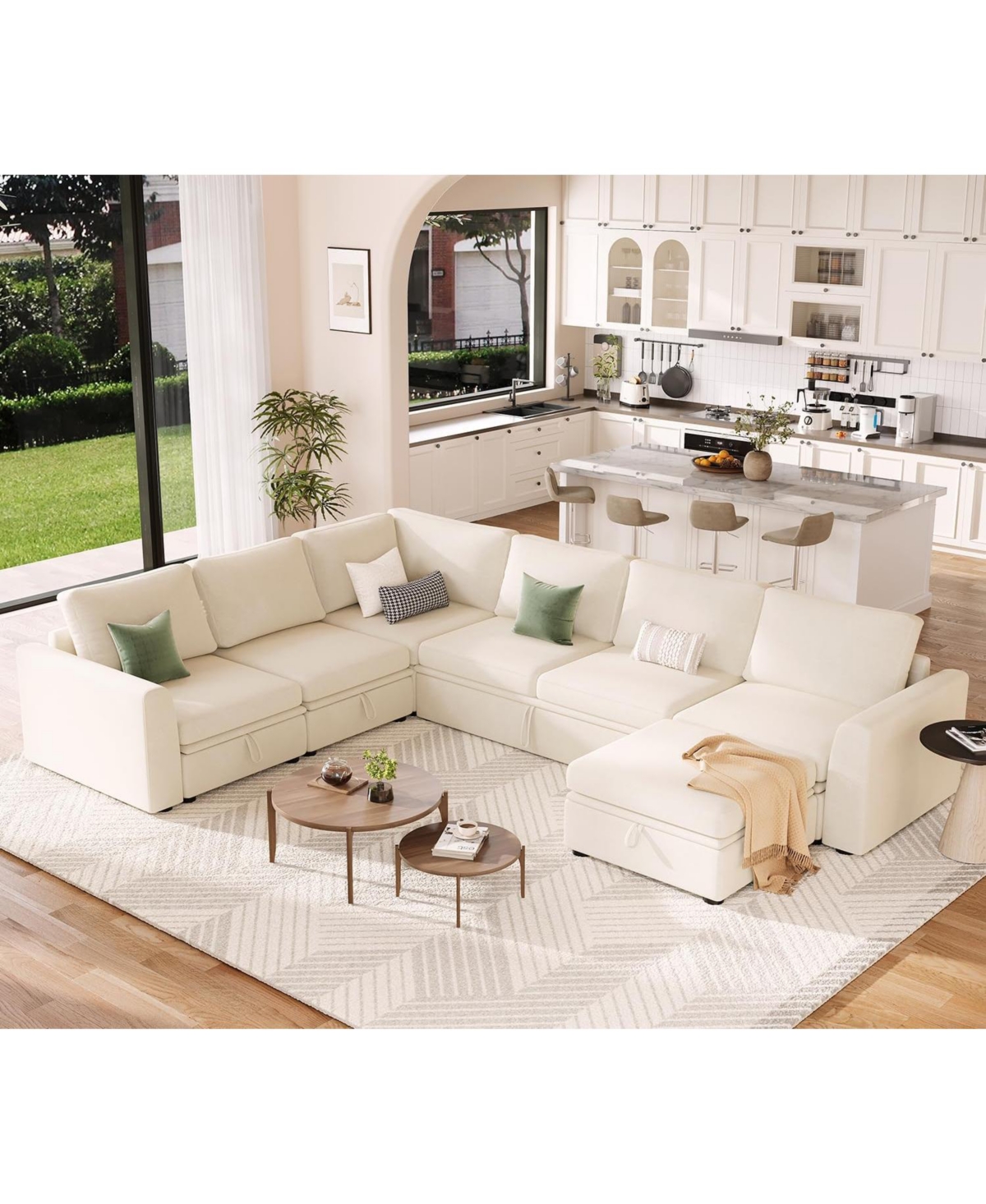 gaomon Sectional Sleeper Sofa with Pull Out Bed, Chenille Modular Sectional Sofa L Shaped Couch with Pull Out Couch and Storage Seat