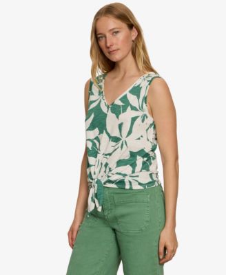 Women's Printed V-Neck Sleeveless Tie-Hem Tank Top