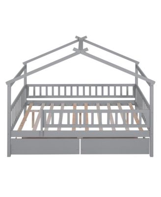 Wooden House Bed Two Drawers