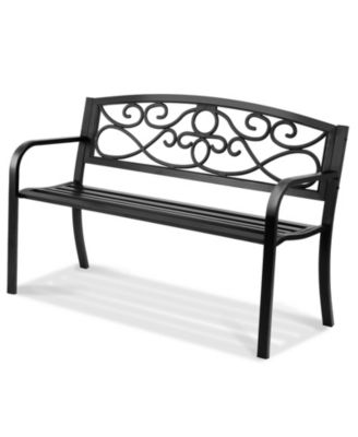  Metal Outdoor Garden Bench with Backrest and Armrests