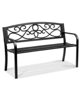  Metal Outdoor Garden Bench with Backrest and Armrests