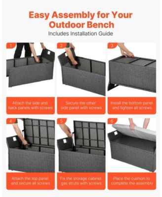 PE Rattan Outdoor Storage Bench for Two with Cushion