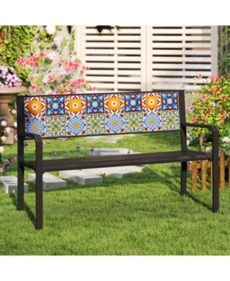  Patio Metal Bench Classic Slatted Loveseat for 2-3 People w/ Curved Seat
