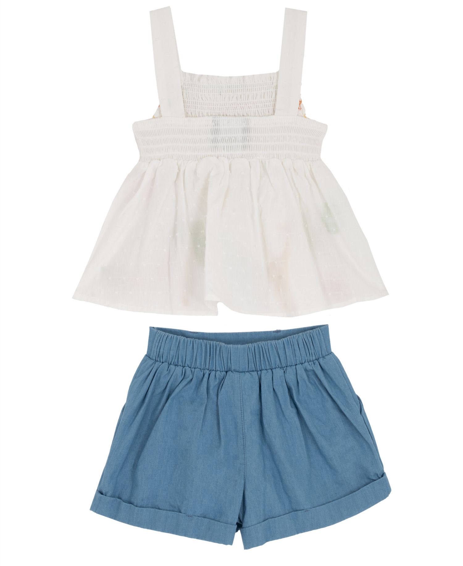 Baby Girls' Clipped Dot Animal Embroidered Top and Shorts, 2-Piece Set