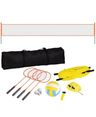 Volleyball and Badminton Combo Set with Adjustable Net and Carry Bag