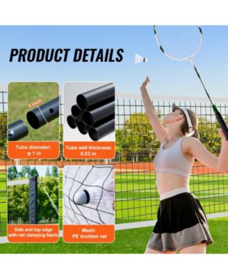 Portable Badminton Net Set with Poles, 4 Rackets and Shuttlecocks
