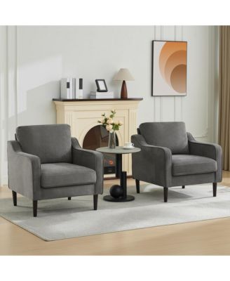 Mid-Century Modern Accent Chairs,Modern Linen Fabric Armchair for Living Room,Comfy Sofa Chairs with Scooped Arms