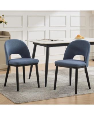 Dining Chairs Set of 2, Modern Fabric Upholstered Kitchen Side Chairs with Curved Backrest and Wood Leg