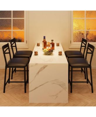 Bar Stools Set of 4,Upholstered Kitchen Barstools with Footrest and Back,PU Leather Counter Height Bar Stools with Thick Cusion,Bar Charis