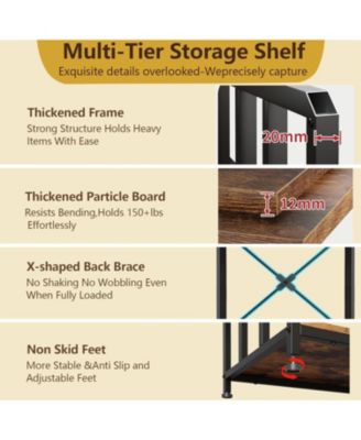 46.9in Mini Fridge Stand with Storage Shelf, 6-Tier Microwave Stand & Coffee Bar Organizer with 4 Power Outlet and Air Switch