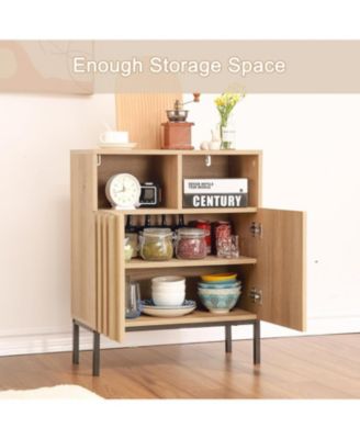 Set of 2 Fluted Sideboard Storage Cabinets, Buffet Credenza Accent Console with Doors for Living Room, Dining Room