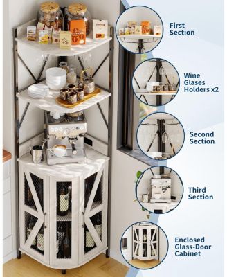 72in Corner Wine Cabinet with Power Outlet, Industrial Wine Cabinet w/LED Strip&Glass Holder, 5 Tiers Liquor Cabinets Bar for Home, Small Space