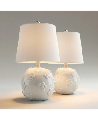 Arianna 16"H White Flower Ceramic Accent Table Lamp Set with Dimmer