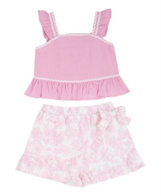 Baby Girls' Flutter Sleeve Top and Elastic Waistband Shorts, 2-Piece Set