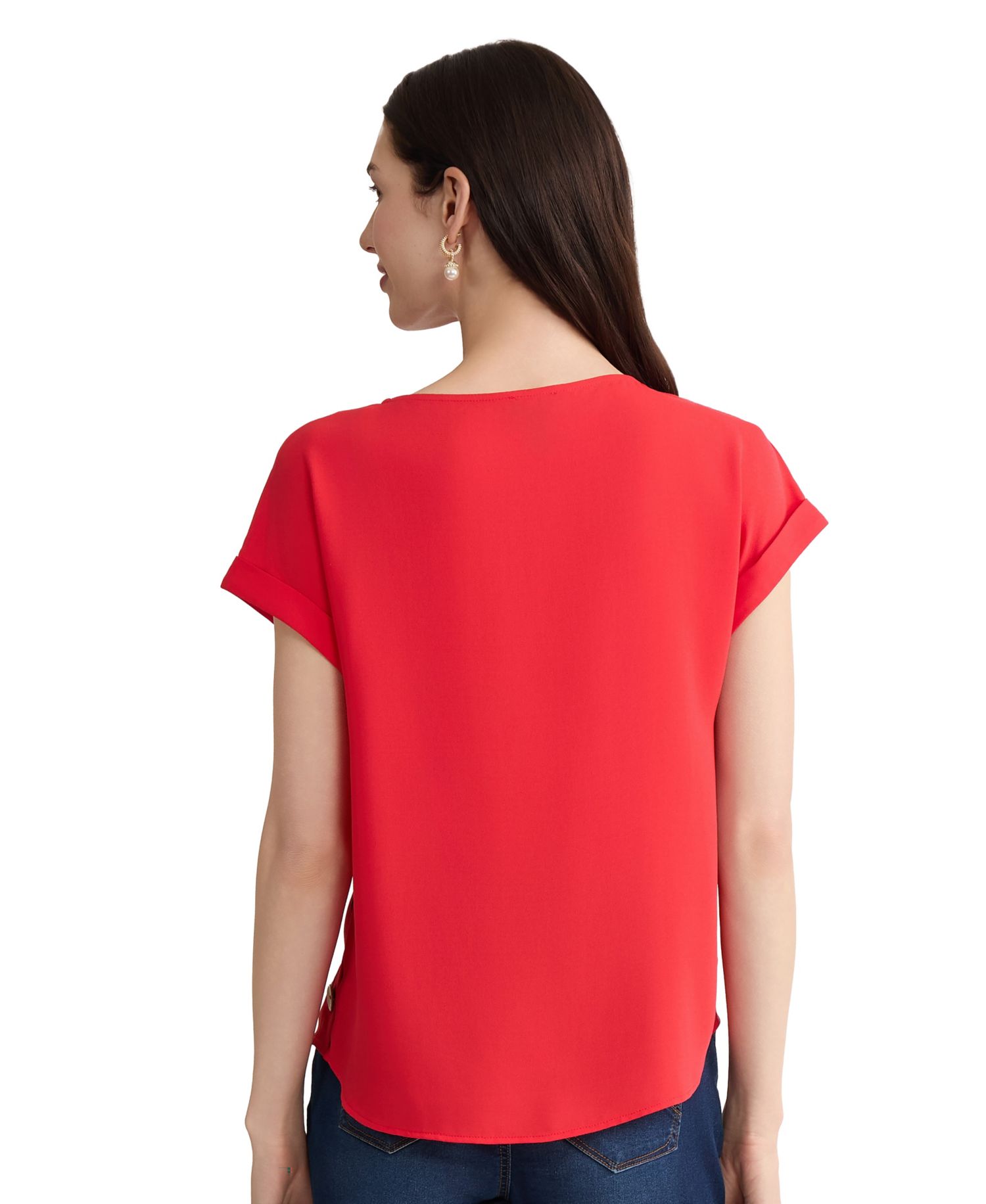 Women's Short-Sleeve Boat Neck Polyester Blouse