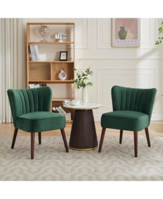 Modern Velvet Accent Chair,Soft Upholstered Living Room Chair with Wooden Legs,Comfy Armless Lounge Chair for Living