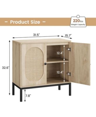 Set of 2 Rattan Sideboard Chest of Drawers with 2 Rattan and Wood Doors, Adjustable Shelves, Metal Feet, 80 cm Wide