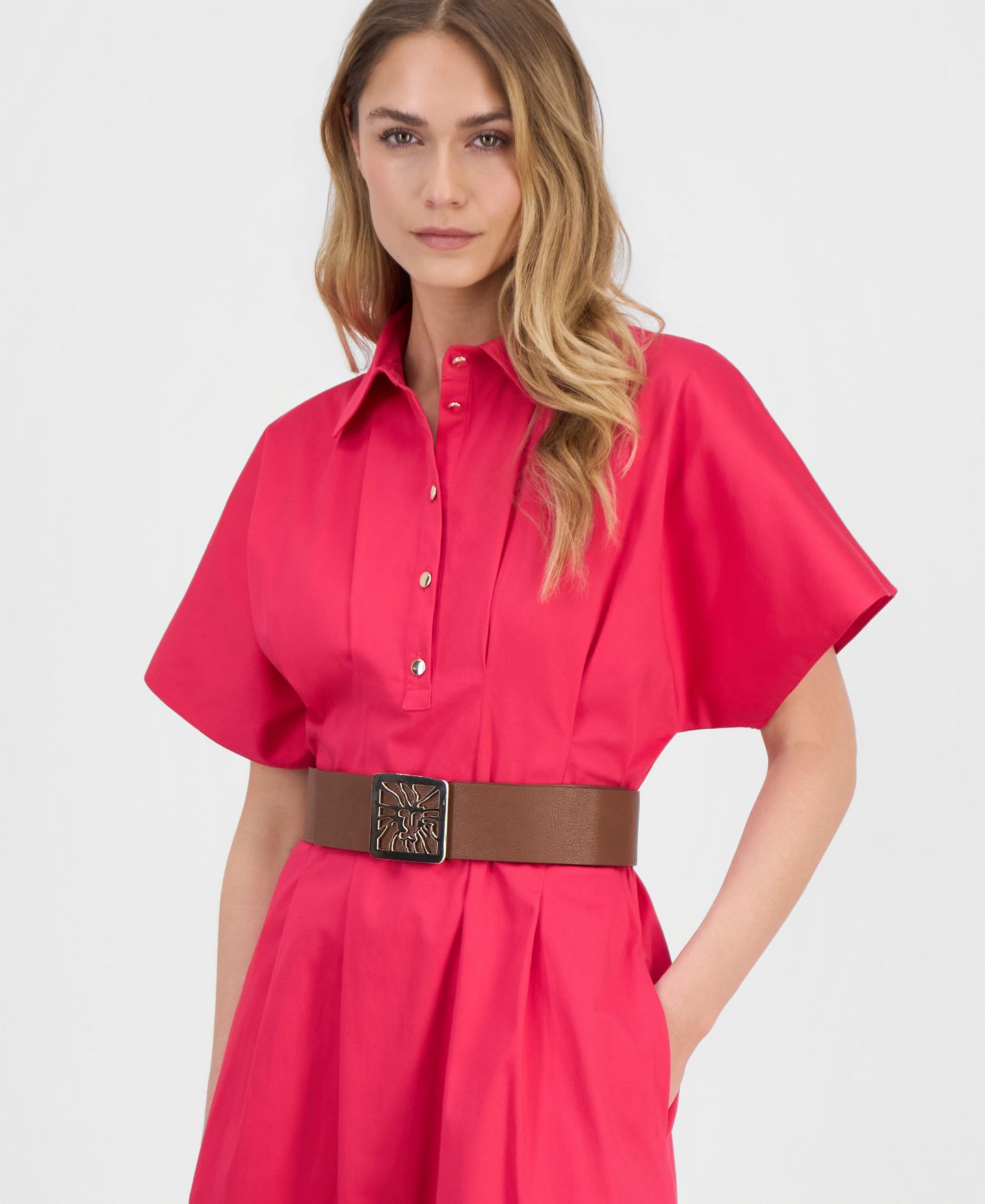 Женское платье Anne Klein Sateen Belted Shirt-Dress, цвет: Grenadine — фото 4