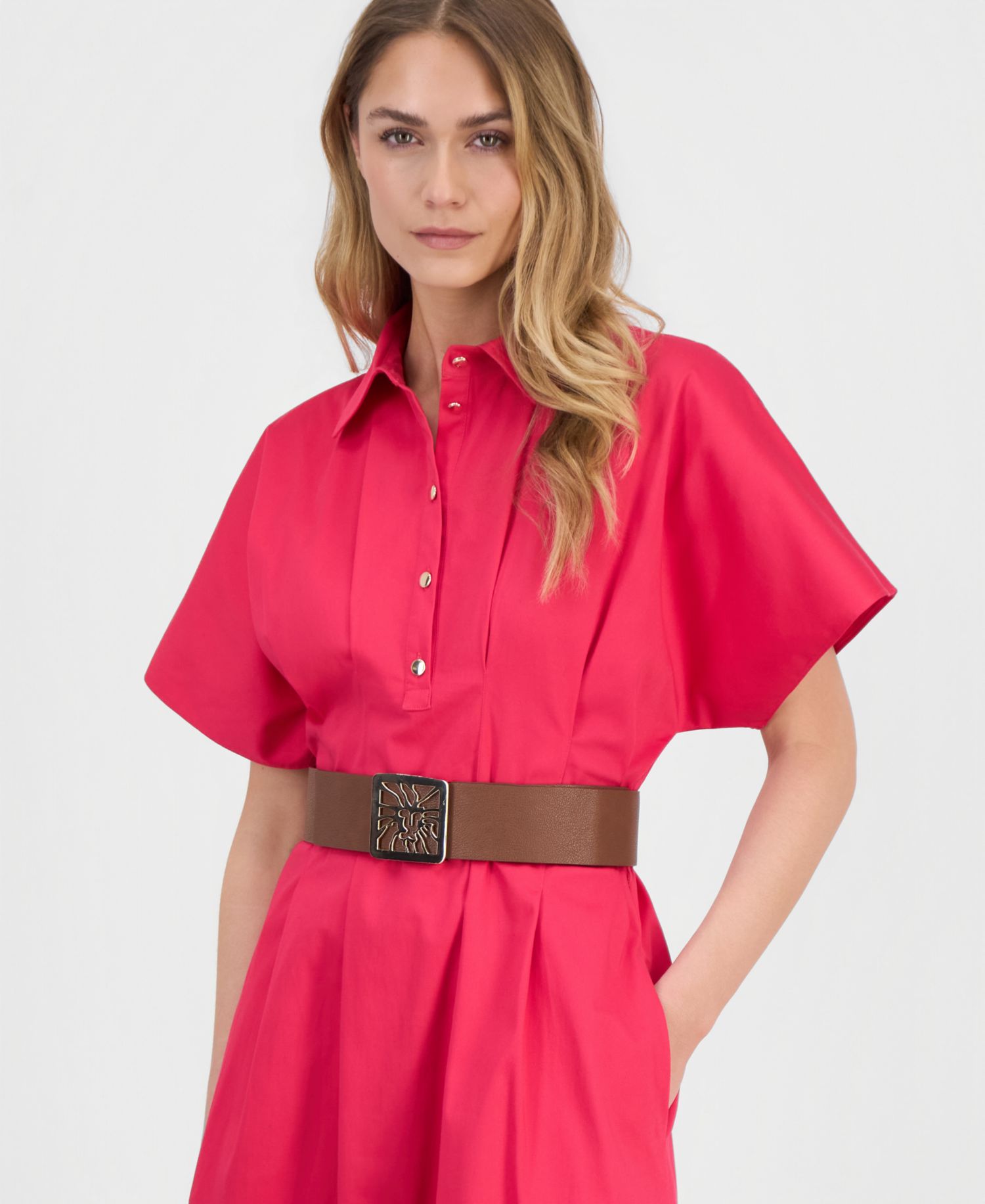 Women's Sateen Belted Shirt-Dress