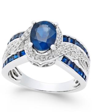 image of Sapphire (2-3/4 ct. t.w.) and Diamond (1/3 ct. t.w.) Ring in 14k White Gold