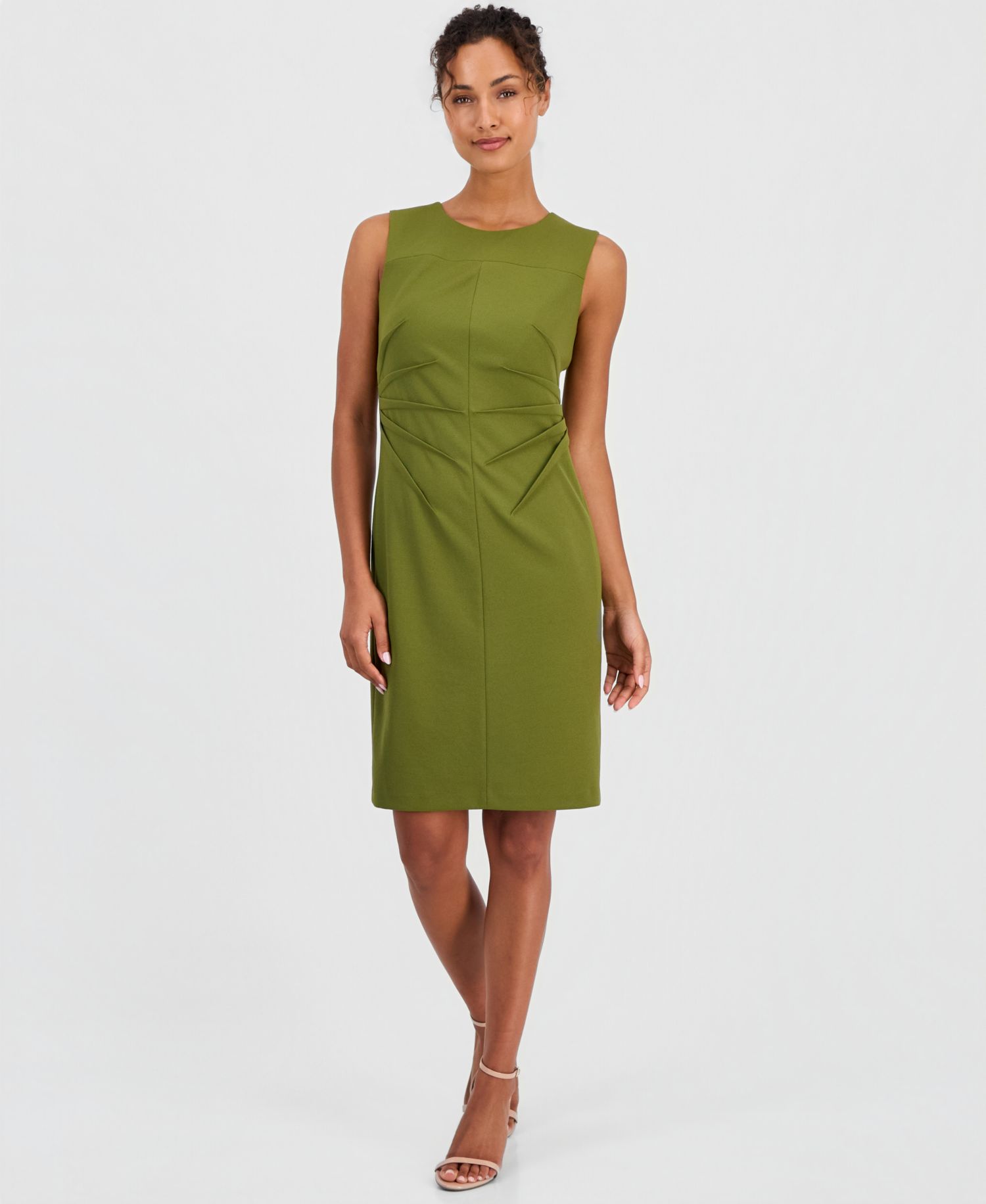 Women's Pleat-Waist Scuba Crepe Sheath Dress