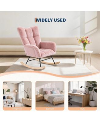 Teddy Fleece Rocking Chair with Headrest, Upholstered Nursery Glider