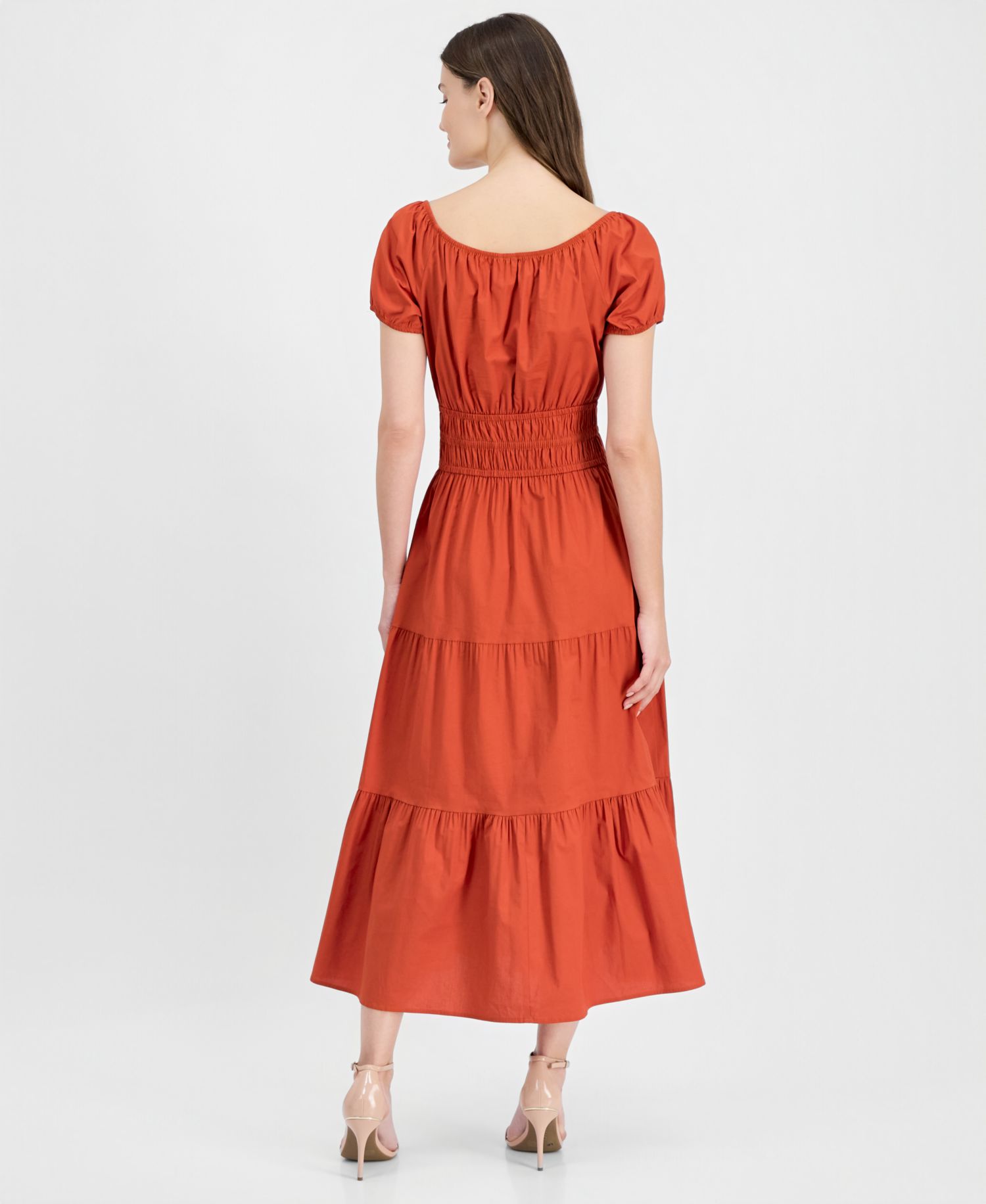 Women's Square-Neck Smocked Tiered Midi Dress
