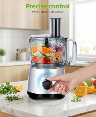 10 Cup Food Processor with Salad Spinner Basket 2 Speeds Pulse Control and 4 Cutting Discs - Silver