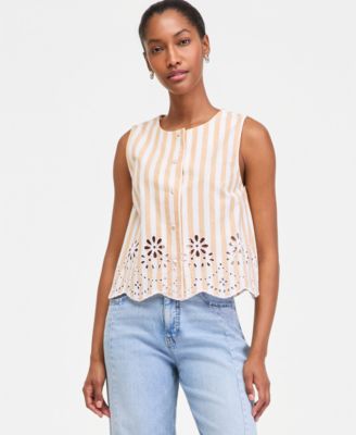 Women's Verano Stripe Linen-Blend Eyelet Vest