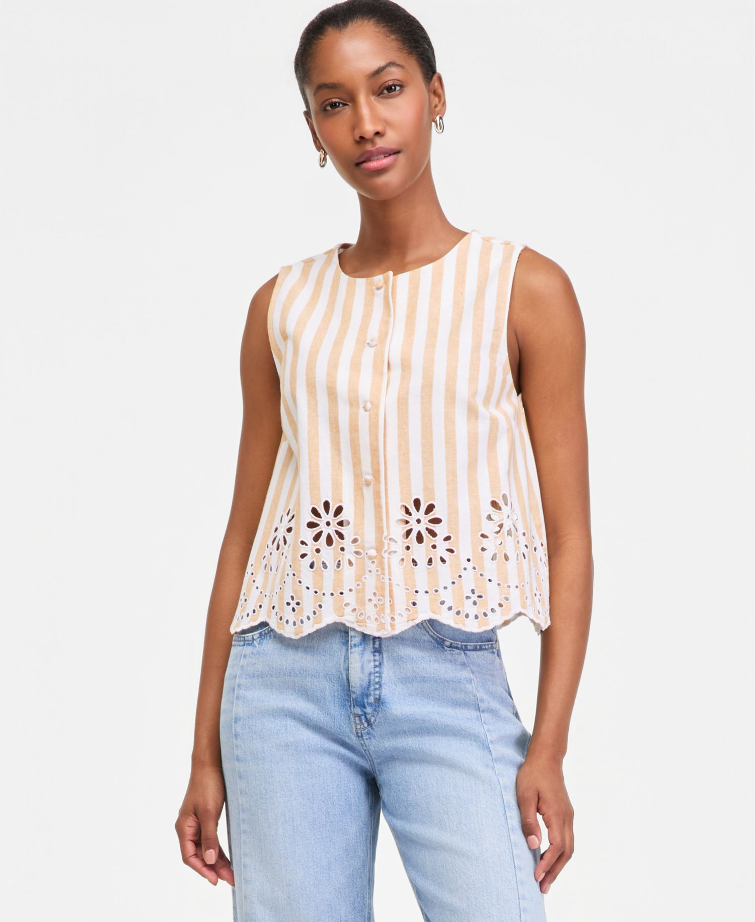 Women's Verano Stripe Linen-Blend Eyelet Vest