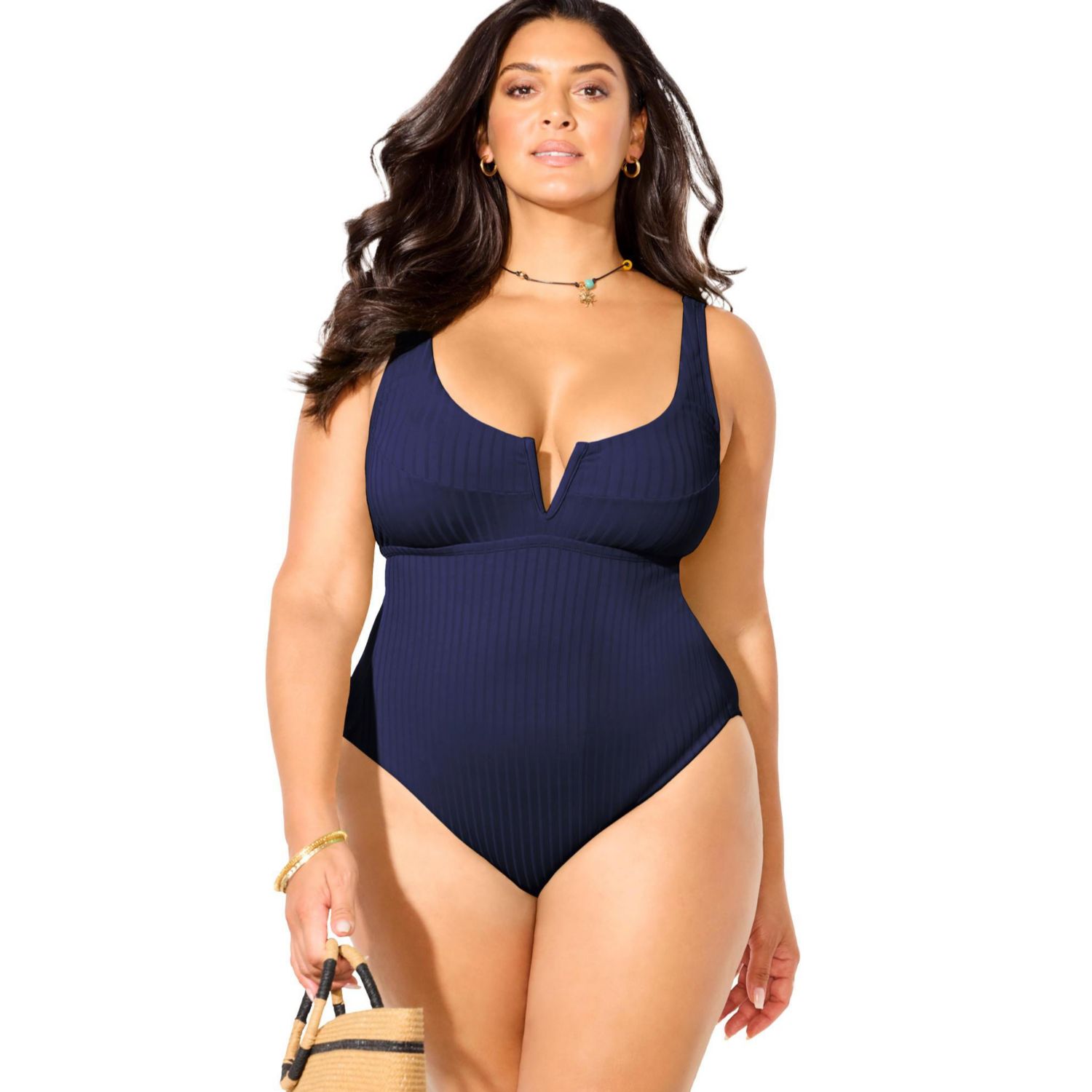 Women's Ribbed V-Wire One Piece Swimsuit