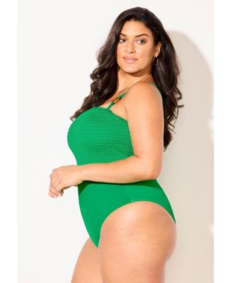 Women's Smocked Ring Strap One Piece Swimsuit