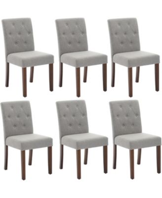 Upholstered Dining Chairs Set of 6, Modern Linen Parsons Chairs with Wood Legs