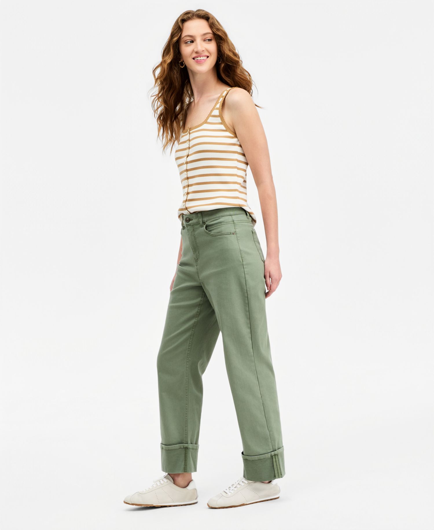 Women's High-Rise Cuffed Wide-Leg Ankle Pants