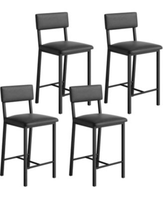 Set of 4 Counter Height Bar Stools - PU Leather Upholstery,Backrest and Footrest,Thick Cushion,Sturdy Metal Legs