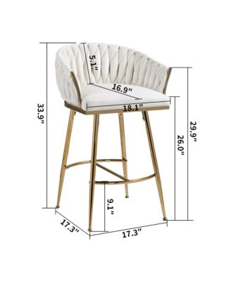 Velvet Bar Stools Set of 2 - Hand-Wave Back, Golden Chrome Base and Footrest, Counter Height Chairs for Kitchen Island, Home Pub