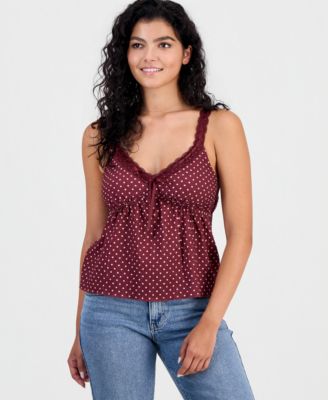 Juniors' Polka-Dot Tie-Front Babydoll Tank Top