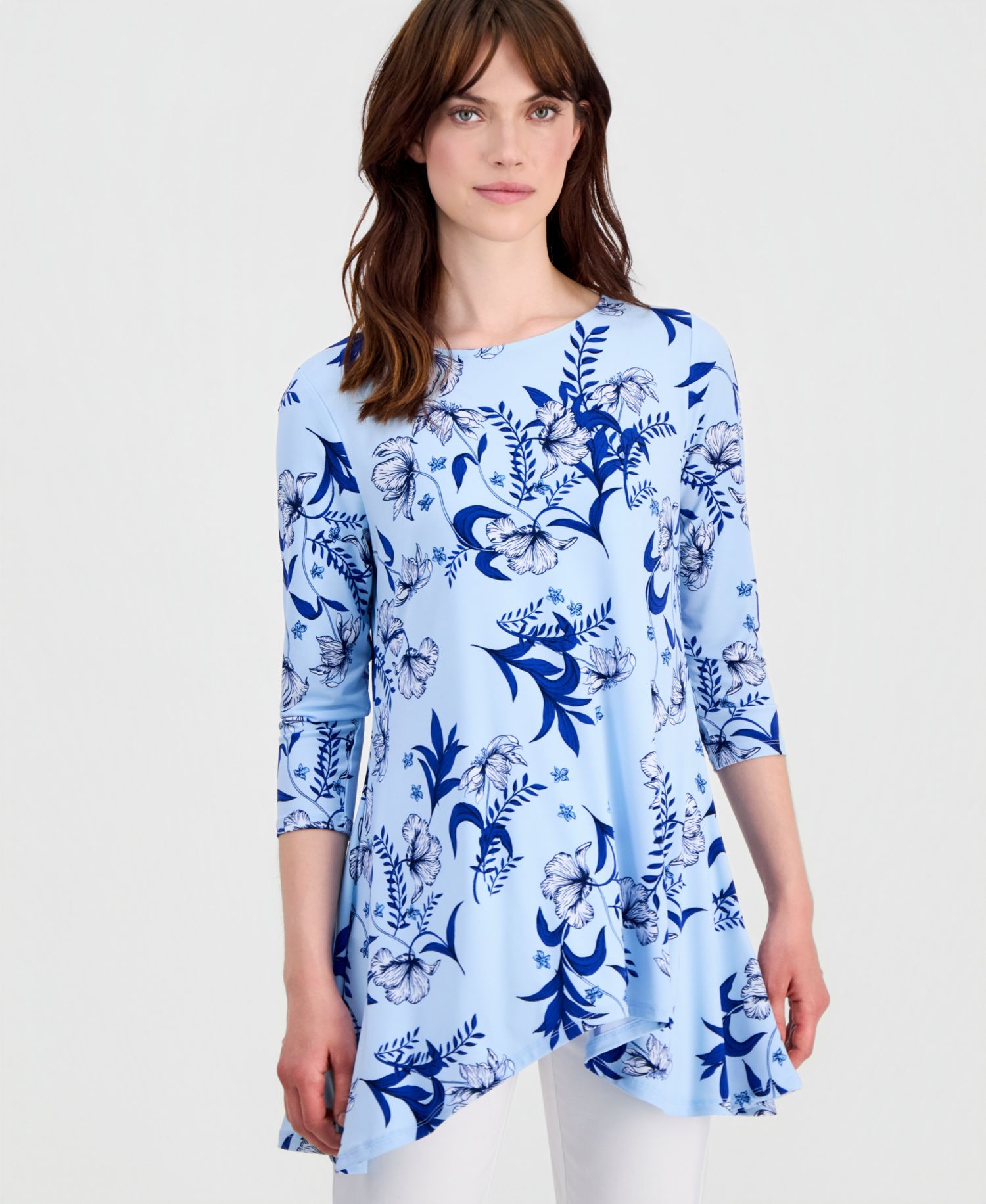 Women's Printed 3/4-Sleeve Swing Knit Top