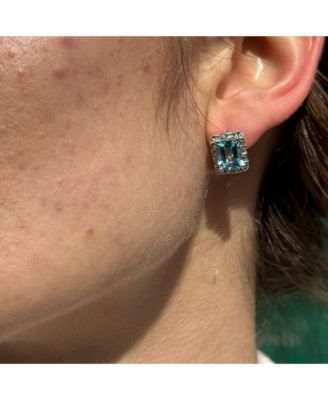 Suzy Levian Sterling Emerald Cut Topaz And Topaz Stud Earrings