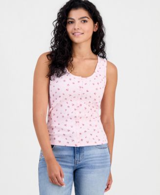 Juniors' Ribbed Button Front Tank Top