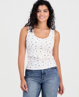 Juniors' Ribbed Button Front Tank Top
