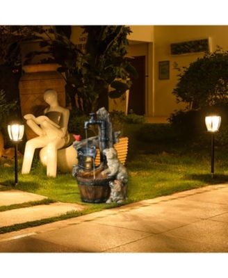 Resin Puppies and Water Pump Outdoor Patio Fountain with LED Light